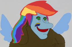 Size: 888x578 | Tagged: safe, edit, rainbow dash, pegasus, pony, g4, bad edit, cursed image, jeremy hillary boob, multicolored hair, rainbow hair, wat, yellow submarine