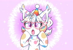 Size: 4096x2797 | Tagged: safe, artist:confetticakez, oc, oc only, oc:confetti cupcake, pony, female, glasses, hat, mare, open mouth, party hat, solo, sparkly eyes, wingding eyes