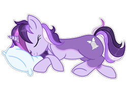 Size: 1600x1080 | Tagged: safe, artist:sarahsuresh-art, oc, oc only, oc:dreaming bell, pony, unicorn, base used, commission, cute, female, horn, mare, ocbetes, pillow, simple background, sleeping, solo, transparent background, two toned coat, unicorn oc