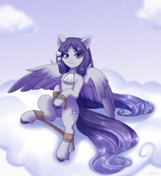 Size: 1173x1280 | Tagged: safe, artist:alunedoodle, oc, oc only, pegasus, pony, bust, cloud, female, portrait, solo, tied up