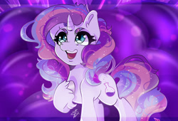 Size: 2500x1704 | Tagged: safe, artist:dark-reaper-0, potion nova, pony, unicorn, g4, g4.5, 2020, female, high res, mare, open mouth, open smile, pointing at self, raised hoof, signature, smiling, solo