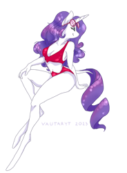 Size: 600x815 | Tagged: safe, artist:vautaryt, part of a set, rarity, unicorn, anthro, unguligrade anthro, g4, bikini, bikini bottom, bikini top, breasts, cleavage, clothes, female, red bikini, red bikini bottom, red bikini top, red swimsuit, sexy, simple background, solo, stupid sexy rarity, sunglasses, sunglasses on head, swimsuit, transparent background, two-piece swimsuit