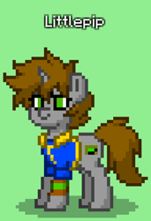 Size: 576x840 | Tagged: safe, oc, oc only, oc:littlepip, pony, unicorn, fallout equestria, pony town, clothes, green background, jumpsuit, pipbuck, simple background, solo, vault suit