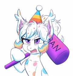 Size: 3738x3884 | Tagged: safe, artist:confetticakez, oc, oc only, oc:confetti cupcake, bat pony, pony, banhammer, bat pony oc, female, hammer, high res, simple background, solo, white background