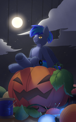 Size: 1200x1920 | Tagged: safe, artist:tetsu_tetsu, oc, oc only, oc:proffy floyd, original species, pegasus, plush pony, pony, commission, glowing, glowing eyes, pincushion, plushie, pumpkin, ych result