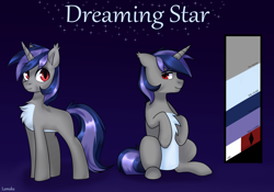 Size: 5000x3500 | Tagged: safe, artist:ghostpikachu, artist:lamaka, oc, oc only, oc:dreaming star, bat pony, bat pony unicorn, hybrid, pony, unicorn, bat pony oc, chest fluff, color palette, cute, fangs, horn, looking at you, male, ocbetes, pale belly, raised hooves, red eyes, reference sheet, solo, stallion, white belly