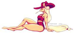 Size: 1095x544 | Tagged: safe, artist:vautaryt, part of a set, applejack, earth pony, anthro, unguligrade anthro, g4, applebucking thighs, applejack's hat, breasts, busty applejack, cleavage, clothes, cowboy hat, eyes closed, female, hat, midriff, simple background, solo, straw in mouth, swimsuit, thighs, transparent background, two-piece swimsuit
