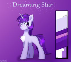 Size: 3954x3457 | Tagged: safe, artist:ghostpikachu, artist:lamaka, oc, oc only, oc:dreaming star, pony, unicorn, chest fluff, color palette, cute, high res, horn, looking at you, male, ocbetes, pale belly, reference sheet, solo, stallion, unicorn oc, white belly