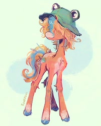 Size: 900x1120 | Tagged: safe, artist:lutraviolet, oc, oc only, earth pony, pony, chest fluff, frog hat, hat