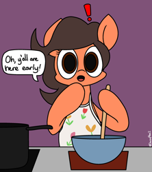 Size: 2314x2603 | Tagged: safe, artist:derpy_alex, oc, oc:robertapuddin, pony, apron, baking, clothes, cooking, cute, high res, old art, solo, surprised