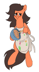 Size: 505x929 | Tagged: safe, artist:hoodrams, oc, oc:robertapuddin, pony, apron, baking, bipedal, clothes, old art, simple background, solo, transparent background