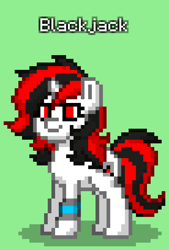 Size: 552x816 | Tagged: safe, oc, oc only, oc:blackjack, pony, unicorn, fallout equestria, fallout equestria: project horizons, pony town, delta pipbuck, fanfic art, green background, simple background, solo