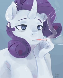 Size: 2600x3200 | Tagged: safe, artist:dmitrymemovznok, rarity, unicorn, anthro, g4, cigarette, female, high res, smoking, solo