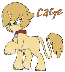 Size: 1311x1449 | Tagged: safe, artist:brainiac, oc, oc only, oc:cage, pony, unicorn, chest fluff, cloven hooves, collar, femboy, freckles, male, pet play, simple background, solo, stallion, transparent background