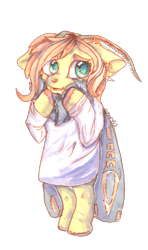 Size: 1232x2082 | Tagged: safe, artist:temary03, fluttershy, moth, mothpony, original species, g4, bipedal, clothes, ears back, female, fluttermoth, mare, simple background, species swap, transparent background