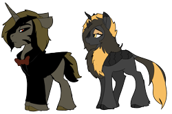 Size: 2413x1600 | Tagged: safe, artist:brainiac, oc, kirin, pony, unicorn, duo, female, male, mare, simple background, stallion, transparent background