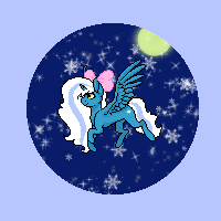 Size: 200x200 | Tagged: safe, artist:dtxshadow, oc, oc only, oc:fleurbelle, alicorn, pony, alicorn oc, bow, female, hair bow, horn, icon, mare, moon, pixel art, snow, snowflake, solo, wings