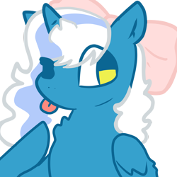 Size: 3000x3000 | Tagged: safe, artist:aurplestarss, oc, oc only, oc:fleurbelle, alicorn, pony, :p, alicorn oc, bow, female, hair bow, high res, horn, mare, one eye closed, simple background, solo, tongue out, transparent background, wings, wink, yellow eyes