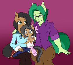 Size: 2698x2407 | Tagged: safe, artist:appelknekten, oc, oc only, oc:anna, oc:anna stronghoof, oc:appel, oc:ava, anthro, anthro oc, cute, daughter, family, father, father and child, father and daughter, female, glasses, hand on shoulder, high res, male, mother, mother and child, mother and daughter, simple background, story included