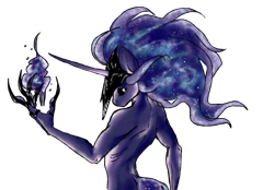 Size: 900x627 | Tagged: safe, artist:vautaryt, princess luna, alicorn, anthro, g4, black eye, chanfron, claws, magic, male, prince artemis, rule 63, simple background, solo, transparent background, wingless alicorn