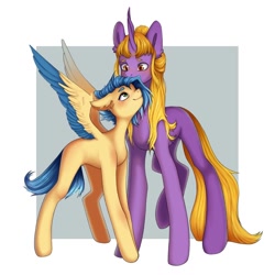 Size: 1280x1280 | Tagged: safe, artist:fox fuysi, oc, oc only, pegasus, pony, unicorn, duo, height difference