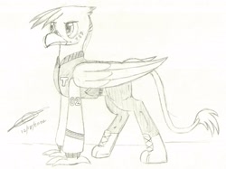 Size: 2801x2093 | Tagged: safe, artist:darthalex70, oc, oc:duskclaw, griffon, fallout equestria:all things unequal (pathfinder), high res, sketch, solo