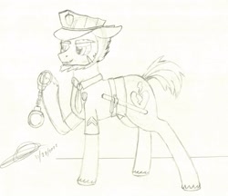 Size: 2588x2231 | Tagged: safe, artist:darthalex70, oc, oc:thunder punch, clothes, fallout equestria:all things unequal (pathfinder), high res, police uniform, sketch, solo