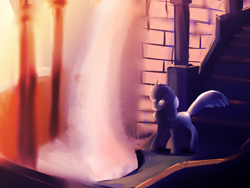 Size: 2920x2200 | Tagged: safe, artist:brainiac, oc, oc only, kirin, shadow pony, dreamscape, high res, painting, shadow, solo, stairs