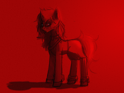 Size: 2250x1688 | Tagged: safe, artist:ashel_aras, oc, oc:beatrice mills, pony, unicorn, boots, cigarette, clothes, piercing, red, shadow, shoes, skirt, solo