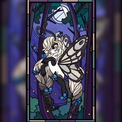 Size: 2048x2048 | Tagged: safe, artist:raindrophalo, oc, oc only, moth, mothpony, original species, commission, female, high res, solo, stained glass