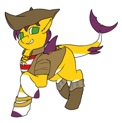 Size: 2330x2347 | Tagged: safe, artist:dirtpecker, oc, oc only, oc:yellow jack, original species, shark, shark pony, hat, high res, horn, multiple horns, pirate, simple background, smug, solo, transparent background, tricorne