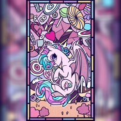 Size: 2048x2048 | Tagged: safe, artist:raindrophalo, oc, oc only, bat pony, pony, bat pony oc, candy, commission, food, high res, solo, stained glass