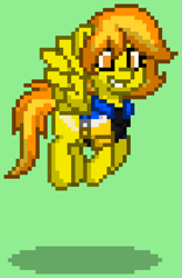 Size: 552x840 | Tagged: safe, spitfire, pony, firestarter spitfire, pony town, spitfire's day off, g4, clothes, green background, jacket, pixel art, simple background, solo