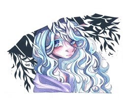 Size: 1280x1047 | Tagged: safe, artist:dorry, oc, oc only, pony, colored eyelashes, leaves, looking away, partial background, scanned, simple background, solo, traditional art, watercolor painting, white background
