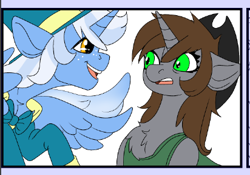 Size: 412x288 | Tagged: safe, artist:brainiac, oc, oc only, oc:littlepip, alicorn, pony, unicorn, fallout equestria, brainiacs sketchbook (set), clothes, duo, floppy ears, freckles, hat