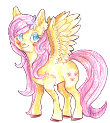 Size: 600x674 | Tagged: safe, artist:temary03, fluttershy, pegasus, pony, g4, female, flower, flower in hair, heart, pencil drawing, simple background, smiling, solo, traditional art, white background