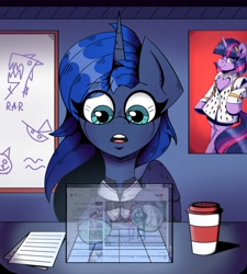 Size: 1800x2000 | Tagged: safe, artist:georgeabaddon, princess luna, twilight sparkle, alicorn, pony, g4, computer, drink, solo, twilight sparkle (alicorn)