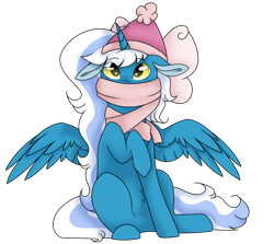 Size: 1024x915 | Tagged: safe, artist:fluffy-fillies, oc, oc only, oc:fleurbelle, alicorn, pony, alicorn oc, bow, clothes, female, hair bow, hat, horn, mare, scarf, simple background, solo, transparent background, wings, yellow eyes