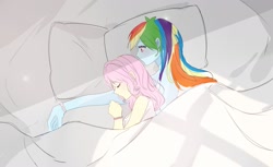 Size: 2039x1244 | Tagged: safe, artist:angel_bunny18, fluttershy, rainbow dash, human, equestria girls, g4, bed, duo, female, lesbian, ship:flutterdash, shipping