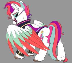 Size: 667x584 | Tagged: safe, artist:brainiac, zipp storm, pegasus, pony, g5, bracelet, brainiacs sketchbook (set), clothes, colored wings, ear piercing, female, glasses, gray background, jacket, jewelry, mare, piercing, simple background, solo, spread wings, sunglasses, unshorn fetlocks, wings