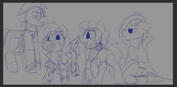 Size: 834x411 | Tagged: safe, artist:brainiac, oc, oc:atom smasher, oc:candy chip, oc:jump cannon, oc:throttle track, pony, brainiacs sketchbook (set), colt, female, filly, foal, male, teenager