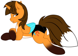 Size: 9461x6726 | Tagged: safe, artist:ejlightning007arts, oc, oc:ej, alicorn, fox, fox pony, hybrid, pony, alicorn oc, base used, butt, clothes, coat markings, colored wings, countershading, ej foxy butt, horn, looking back, male, plot, pose, sexy, showing off, simple background, smiling, socks (coat markings), solo, speedo, stallion, stupid sexy oc, swimsuit, transparent background, vector, wings
