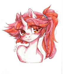 Size: 926x1080 | Tagged: safe, artist:dorry, oc, oc only, pony, unicorn, bust, curved horn, horn, looking at you, portrait, scan, scanned, simple background, solo, traditional art, unicorn oc, watercolor painting, white background