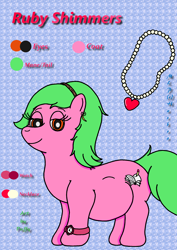 Size: 1644x2327 | Tagged: safe, artist:puffydearlysmith, oc, oc:ruby shimmers, earth pony, pony, belly, big belly, ear piercing, earring, female, jewelry, looking at you, mare, necklace, piercing, pregnant, reference sheet, smiling