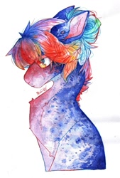 Size: 729x1080 | Tagged: safe, artist:dorry, oc, oc only, pony, chest fluff, looking down, multicolored hair, rainbow hair, scan, scanned, simple background, solo, traditional art, watercolor painting, white background