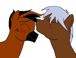 Size: 1024x779 | Tagged: safe, artist:mrbluenitro7, artist:xyclone, oc, oc only, oc:blank slate, oc:velocity, blushing, gay, kissing, male, simple background, stallion, transparent background