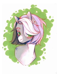 Size: 833x1080 | Tagged: safe, artist:dorry, oc, oc only, pony, abstract background, bust, hair over one eye, marker drawing, portrait, scan, scanned, simple background, traditional art, white background