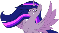 Size: 1903x1086 | Tagged: safe, alternate version, artist:westrail642fan, edit, twilight sparkle, alicorn, pony, g4, g5, my little pony: tell your tale, fake, faker than a three dollar bill, g4 to g5, generation leap, glowing, glowing eyes, glowing mane, glowing tail, older, older twilight, simple background, solo, spread wings, style emulation, tail, transparent background, wings