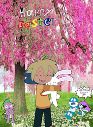 Size: 1224x1660 | Tagged: safe, artist:pokeneo1234, spike, basilisk, demon, dragon, human, rabbit, g4, spoiler:the owl house, animal, animated, april fools, beast demon, bun bun, chalk drawing, chalkzone, corrupted, crossover, disguise, disguised basilisk, disguised demon, easter, error, gif, glitch, holiday, humanized, pibby, shapeshifter, shapeshifting, snap (chalkzone), spoilers for another series, the owl house, traditional art, vee