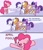 Size: 2305x2676 | Tagged: safe, artist:nawnii, applejack, fluttershy, pinkie pie, rarity, twilight sparkle, alicorn, earth pony, pegasus, pony, unicorn, fanfic:cupcakes, g4, :3, april fools, april fools 2023, comic, dialogue, high res, implied rainbow dash, mane six, oh no, the implications are horrible, this will not end well, twilight sparkle (alicorn)